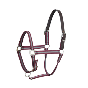 Licol de sécurité rayé en nylon avec couronne en cuir véritable, réglable et durable pour chevaux - Product Image 4