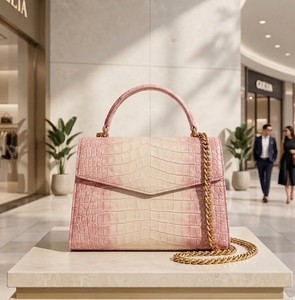 Bolso de Mano de Cuero Genuino para Mujer, Estilo Vintage, con Grabado de Cocodrilo del Himalaya, de Lujo, con Asa Superior Desmontable y Portátil - Product Image 1