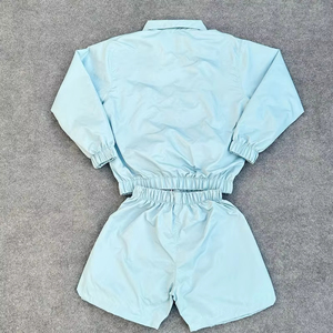 Ensemble de survêtement bleu clair pour femmes, manches longues, fermeture éclair, short sportif, séchage rapide, léger, ensemble d'été, couleur unie, coupe ample - Product Image 3