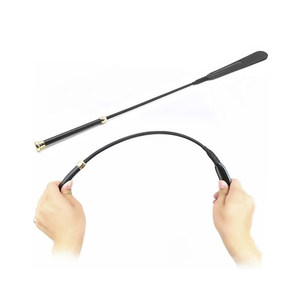 Black Rubber Whip With Red Cord And Textured Grip For <b>Equestrian</b> Training - Product Image 3