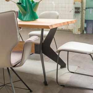 Table à manger moderne et élégante en bois d'acacia massif pour 6 personnes avec pieds en métal, pliable, pour la maison, le bureau, la cuisine, style farmhouse - Product Image 3