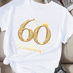 Camiseta cómoda informal para mujer para 60 cumpleaños tela de punto de poliéster con patrón impreso - Product Image 3