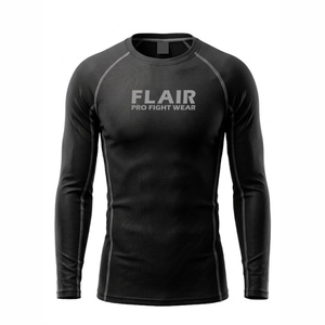 Flair Men's Long Sleeve <b>Compression</b> <b>Shirt</b> <b>Black</b> O-Neck Knitted Polyester Quick Dry Sporty Fit - Product Image 2