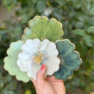 High On Demand Personalized Resin Tea Coasters with Marble <b>Glitter</b> or Shell Inlay <b>for</b> Table Decor and Gifting Available <b>for</b> Sale - Product Image 1