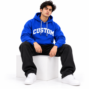 Sudaderas con capucha para hombre, 100% algodón, con texto personalizado en el pecho, diseño liso, cuello con capucha, mangas largas, estilo casual urbano. - Product Image 1