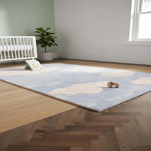 Tapis pour enfants à motif nuage doux, tufté à la main, bleu ciel, en peluche, tapis de sol confortable pour chambre d'enfant et salle de jeux - Product Image 4
