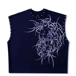 Custom High Quality Men Tank <b>Top</b> Rhinestone Vintage Style 100% Cotton Soft Breathable Fabric Trendy Streetwear Sleeveless T <b>Shir</b> - Product Image 1
