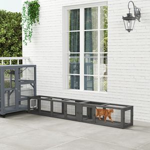 Tunnel per Gatti in Legno Grigio Scuro con 8 Porte, Design Combinabile per Uso Esterno - Product Image 2