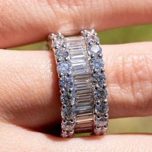 Bague de mariage et de fiançailles en moissanite taille baguette et taille ronde, entièrement sertie, pour promesse et anniversaire, par le fabricant plpl - Product Image 2