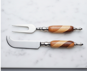 Ensemble de couteau et fourchette à fromage, 2 pièces, lame en acier inoxydable, manche en bois, outils à fromage, plateau de service, ustensiles de cuisine - Product Image 1