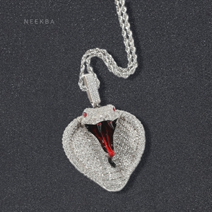 Iced Out Cobra <b>Snake</b> Pendant - 925 Sterling <b>Silver</b> Moissanite Cobra Head Pendant, Handmade Hip Hop <b>Snake</b> Pendant - Product Image 1
