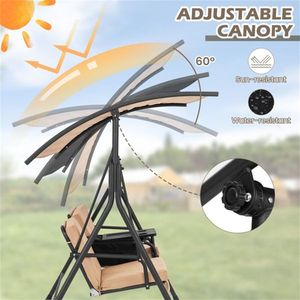 Sedia a due posti per portico con comodo ripiano e vassoio girevole di 360 gradi per cortili - Product Image 6