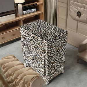 Mesa de Cajones con Incrustaciones de Hueso de ILAHI, Diseño Moderno con Detalles de Ágata, Almacenamiento de Tres Niveles, Mueble Portátil para el Hogar - Product Image 1