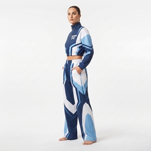 Conjunto Deportivo de 2 Piezas para Mujer, con Bloques de Color, Top Corto con Cierre y Cuello Alto, Pantalones Anchos - Product Image 6