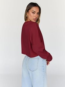 OEM ODM Service Cropped <b>Top</b> Women's Baggy Waist Crop Crewneck <b>Maroon</b> Color Sweatshirt Cotton Fleece Oversized Streetwear Front - Product Image 2