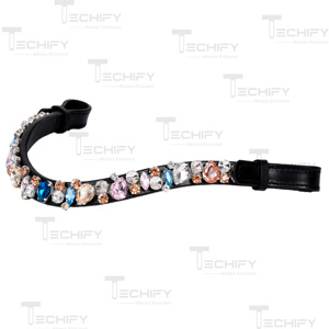 Fronture de cheval en cuir noir de qualité supérieure avec strass multicolores en cristal pour la décoration de la bridonnerie équestre - Product Image 3