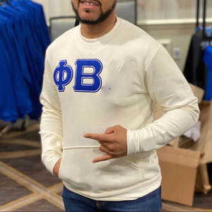 Pull à col rond en chenille blanc Phi Beta Sigma avec rayures bleues, coupe classique, décontracté, en coton French Terry, couleur unie - Product Image 3