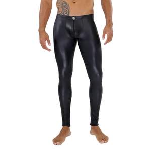Leggings pour hommes en cuir noir, coupe slim, extensibles, écologiques, imperméables, avec dentelle, pour clubbing, mode, soirée, look audacieux et moderne - Product Image 5