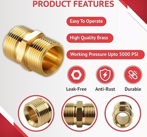 Conector de Manguera para Lavadora a Presión M22-15mm Macho de Latón Sólido, Adaptador de Extensión de Manguera para Lavadora a Presión de 5000 PSI - Product Image 2
