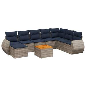 Set di divani da giardino in polyrattan grigio da 9 pezzi con cuscini, collezione di mobili da giardino - Product Image 2