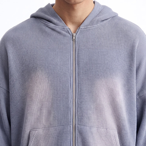 Nouvel Arrivage – Sweat à Capuche Zippé Tricoté Bleu pour Homme, Coupe Droite, Style Décontracté, Lavage Acide, Idéal Automne - Product Image 4