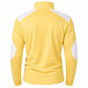 Blouson de sport jaune pour homme avec blocs de couleur blancs, col montant, fermeture éclair, en polyester tricoté respirant, idéal pour l'automne - Product Image 4