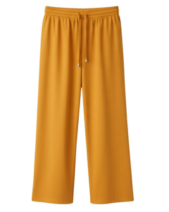 Pantalones Deportivos Anchos Color Amarillo Mostaza para Mujer, Cintura Elástica con Cordón, Pantalones Casuales Holgados, Fabricante Personalizado, Suministro al por Mayor - Product Image 1