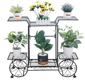 Soporte de Metal Decorativo para Plantas con Ruedas, Soporte de Hierro de 3 Niveles para Macetas, para Interiores, Exteriores, Jardín, Balcón, Patio - Product Image 1