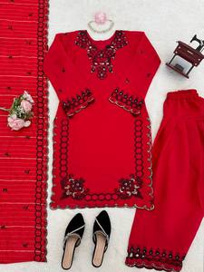 TENNY Ensemble Salwar et Dupatta pour femme en tissu Chanderi avec broderie de fils et de sequins, infroissable et réversible, idéal pour Diwali, mariages et fêtes - Product Image 6