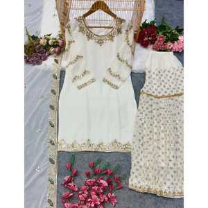 Beau haut pour femme et ensemble Sharara avec Dupatta fantaisie pour les fêtes - Product Image 2