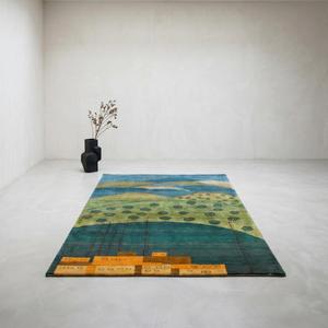 Alfombra de Lana Premium Hecha a Mano con Diseño de Paisaje de Pueblo Escénico y Colinas, Alfombra Decorativa Hecha a Mano para Decoración del Hogar - Product Image 1