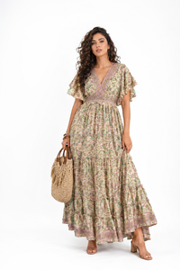 Bohemian V Neck Silk Maxi <b>Dress</b> for Women Printed Summer <b>Dress</b> Elegant Beachwear Casual Party <b>Dress</b> at Wholesales Price - Product Image 5