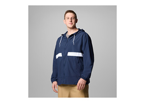 Veste coupe-vent à capuche bleu marine pour homme, avec bande réfléchissante, manches longues, décontractée, pour l'extérieur, 100 % polyester, manteau fin d'automne - Product Image 2