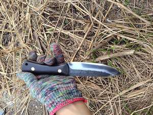 Cuchillo de caza y supervivencia de bolsillo, hecho a mano, con mango de madera y hoja de acero con alto contenido de carbono, con funda de cuero. - Product Image 3