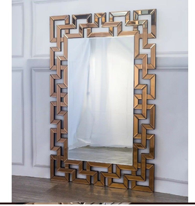 Miroir rectangulaire en bronze à motif clé grecque classique pour une touche royale, disponible à prix de gros. - Product Image 1