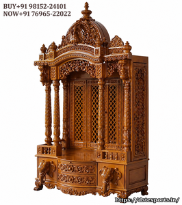 Buy Teak Wood Heavy Carved Indian Mandir with Door DST Exports <b>Wall</b> Mounted Small Size Temple with <b>Storage</b> Wholesale Pooja <b>Unit</b> - Product Image 6
