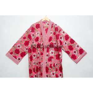 Lujosa Túnica Larga de Algodón 100% para Dormir, Estilo Kimono, con Estampado Floral, Transpirable, Ideal para Invierno, Regalo Perfecto de Navidad para Mujer - Product Image 2