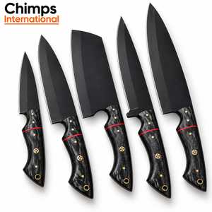 Ensemble de couteaux de cuisine ambidextres forgés à la main sur mesure, 5 pièces, avec lames en acier inoxydable revêtues de noir et manches en bois Pakka - Product Image 5