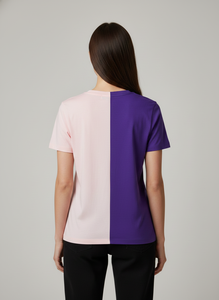 เสื้อยืดคอวีผ้าฝ้ายสำหรับผู้หญิง พรีเมียม 200 GSM - ลาย SQS สีชมพูและสีม่วง - Product Image 5