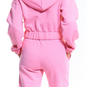 Women 2 Piece Pink Crop Hoodie <b>Jogger</b> <b>Set</b> Fleece Tracksuit High Waist Sweatpants <b>Matching</b> Outfit - Product Image 6