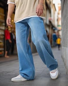 Jean ample à jambe large pour homme, en denim délavé, coupe décontractée, taille mi-haute, en coton tissé, couleur unie, hiver/printemps - Product Image 1