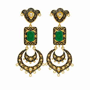 Pendientes Chandbali Meenakari Azul Rey al por Mayor con Piedra Verde Tallada, Pendientes Colgantes Rectangulares, Joyería India Polki Kundan - Product Image 1