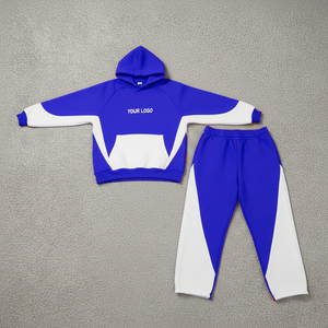 Side Stripe <b>Men's</b> Color Block Hoodies Jogger Sets Oversized <b>Pullover</b> Casual Streetwear Custom Logo Bulk Supplier - Product Image 4