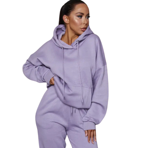 Women Winter Solid Full <b>Zip</b> Hoodie Tracksuit Set Drawstring Hood <b>Jogger</b> Trousers Elastic Waist <b>Pockets</b> Casual Two Piece Outfit - Product Image 3