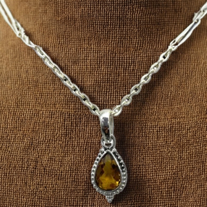 Colgante de Plata de Ley 925 citrino genuino, forma de pera facetada amarilla Natural, regalo de joyería de estilo Vintage - Product Image 1