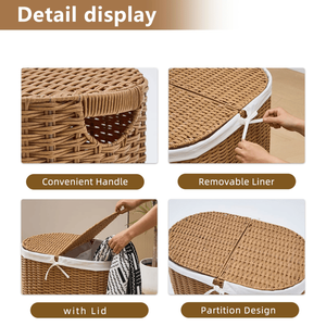 Cesto para Ropa Sucia Tejido a Mano con Tapa, Forma Ovalada para una Organización Práctica - Product Image 3