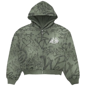 Sudadera con capucha y cremallera Crazy Maker Manufacture Streetwear, sudadera extragrande con estampado de grafiti en toda la superficie para hombre - Product Image 2