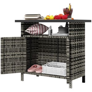 Armadio da Esterno in Vimini Grigio Misto con Due Ante e Ripiano per Organizzazione Asciugamani Piscina - Product Image 1