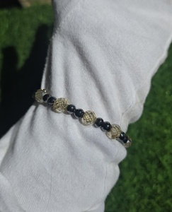 6 MM Black Round & Light Champagne Moissanite <b>Beads</b> <b>Bracelet</b> Hand Made - Product Image 2