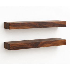 Handcrafted Acacia <b>Wood</b> <b>Floating</b> Ledge <b>Shelves</b> for Living Room | Mid Century Modern Design Set of 2 - Product Image 1
